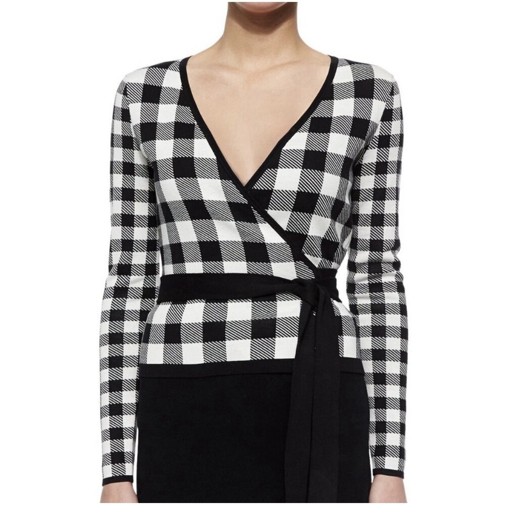 Diane Von Furstenberg DVF Kyla Wrap Sweater Silk Ballerina P XS Black White $348